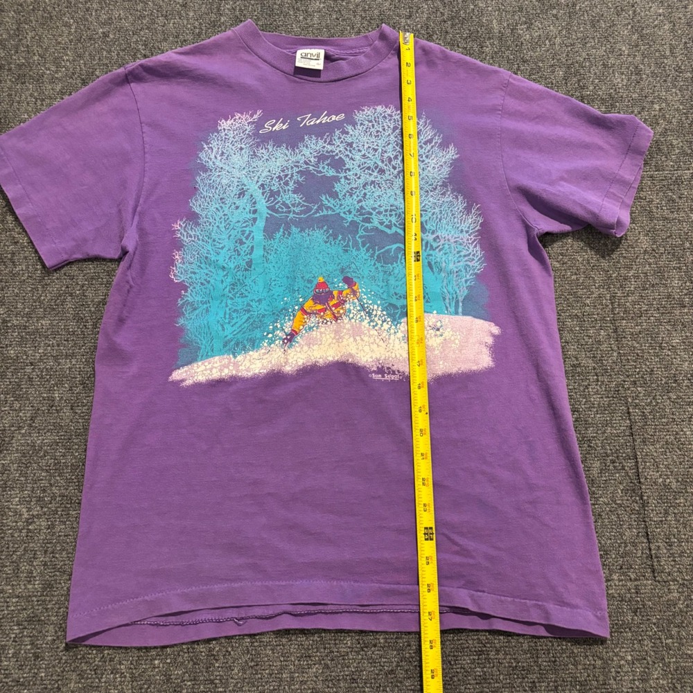 Vintage 1991 Ski Tahoe San Segal T Shirt Purple Mens Large Single Stitch USA - Picture 6 of 9